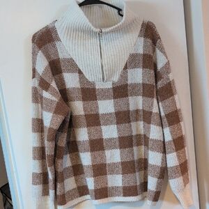 Maurices Brown and Cream Checkered Turtleneck Sweater